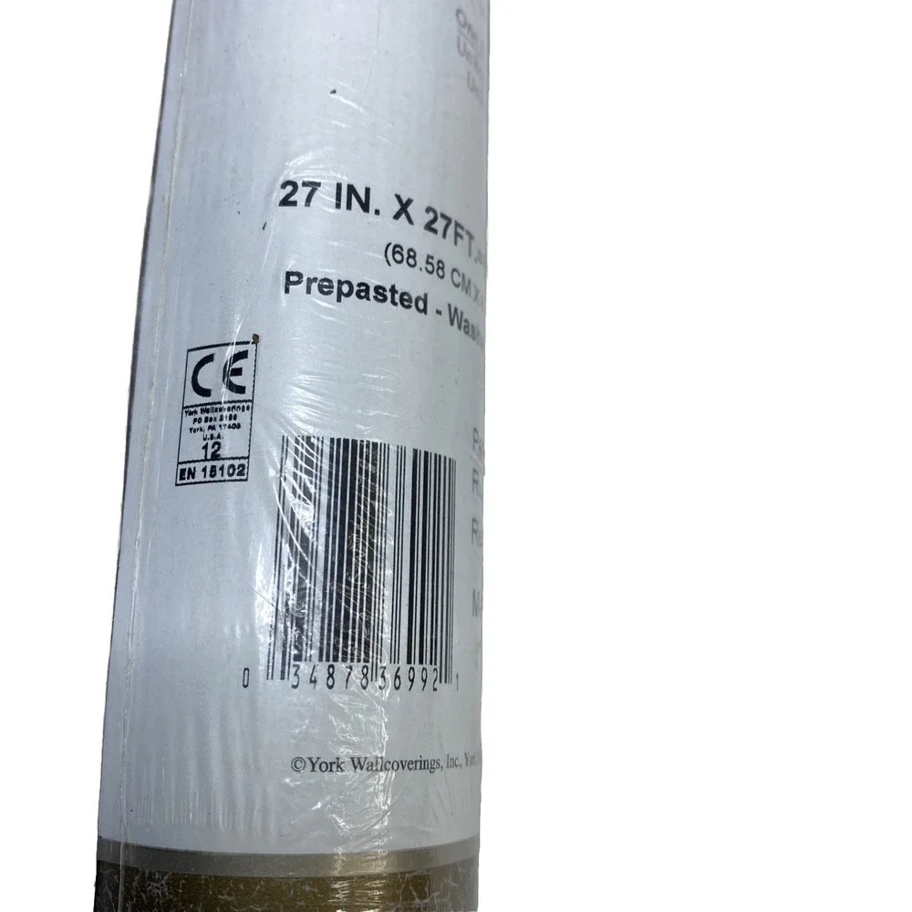 York Gold Silver Foil Crackle Striped Beige VTG Dbl Roll Wallpaper West Wind Des